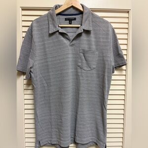 Banana Republic Mens Polo L Gray Textured Stripe Casual Shirt Preppy Golf Beach